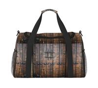 Rustikaler Stall Holztür-Druck, Übernachtungstasche, Wochenendtasche, Trainings-Handtasche, Yogatasche, Seesack, persönliche Gegenstände, Tasche für Audlts, Schwarz , Einheitsgröße