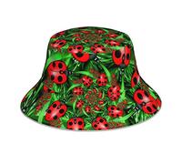 Rustikaler Stall Holztür Reflektierender doppelseitiger Fischerhut doppelseitiger reflektierender Streifen Sonnenhut Eimer Hut, Roter Marienkäfer, Einheitsgröße