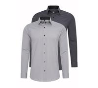 Rusty Neal 2er Set Herren Hemd Kontrasthemd Businesshemd Freizeithemd S M L XL XXL 3XL 4XL 5XL 6XL Cotton-Stretch Doppelpack, Größe:5XL, Farbe:2erSet-(44_Grau)(44_Anthrazit)