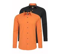 Rusty Neal 2er Set Herren Hemd Kontrasthemd Businesshemd Freizeithemd S M L XL XXL 3XL 4XL 5XL 6XL Cotton-Stretch Doppelpack, Größe:L, Farbe:2erSet-(44_Orange)(44_Schwarz/Orange)