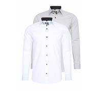 Langarmhemd RUSTY NEAL, Herren, Gr. 6XL, EURO-Größen, grau (weiß, grau), 60% Baumwolle, 37% Polyester, 3% Elasthan, unifarben, Hemden, im Slim-Fit geschnitten (56352469-6XL) weiß, grau