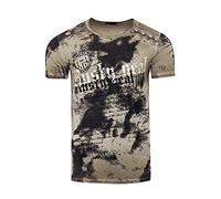 T-Shirt Verwaschen mit Logo Print und Knopfleiste S