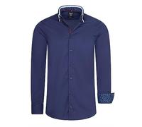 Rusty Neal Freizeit Hemd im Individuellem Kontrast Design Slim Fit Stretch Langarm mit Doppeltem Kragen 023, Farbe:Marine, Größe S-3XL:3XL