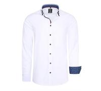Rusty Neal Freizeit Hemd im Individuellem Kontrast Design Slim Fit Stretch Langarm mit Doppeltem Kragen 023, Farbe:Weiß, Größe S-3XL:M