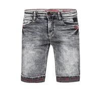 Rusty Neal Herren Bermuda Jeans Shorts in Grau Verwaschen Vintage Pants Kariert Details Hell Grau Stretch 618, Farbe:Grau, Größe S-3XL:L