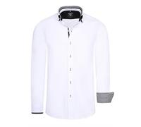 Rusty Neal Herren Hemd mit Doppel-Kragen und aufwendigem Knopf-Design Stretch Langarm-Hemd Freizeit Hemden 028, Farbe:Weiß, Größe S-3XL:S