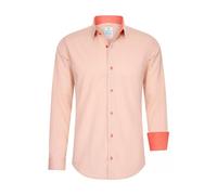 Rusty Neal Herren-Hemd Pastellfarben Premium Slim Fit Langarm Cotton-Stretch Kontrast Hemd Business-Hemden Freizeithemd 66, Größe:5XL, Farbe:Peach