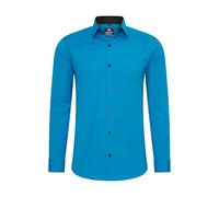 Langarmhemd RUSTY NEAL, Herren, Gr. S, EURO-Größen, blau (petrol), 60% Baumwolle, 37% Polyester, 3% Elasthan, unifarben, Hemden, mit trendigem Farbkontrast (68352633-S) petrol