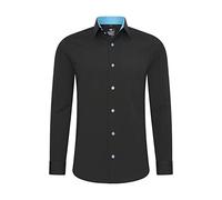 Rusty Neal Herren-Hemd Premium Slim Fit Langarm Stretch Kontrast Hemd Business-Hemden Freizeithemd, Größe S-6XL:2XL, Farbe:Schwarz/Türkis