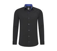 Rusty Neal Herren-Hemd Premium Slim Fit Langarm Stretch Kontrast Hemd Business-Hemden Freizeithemd, Größe S-6XL:4XL, Farbe:Schwarz/Sax