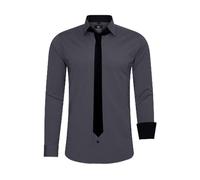 Rusty Neal Herren-Hemd Premium Slim Fit Langarm Stretch Kontrast Hemd mit Krawatte Business-Hemden Outfit Freizeithemd Set 44_99, Größe:XL, Farbe:Anthrazit