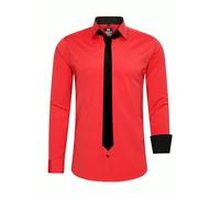 Rusty Neal Herren-Hemd Premium Slim Fit Langarm Stretch Kontrast Hemd mit Krawatte Business-Hemden Outfit Freizeithemd Set 44_99, Größe:L, Farbe:Rot