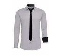 Langarmhemd RUSTY NEAL, Herren, Gr. 6XL, EURO-Größen, grau, 60% Baumwolle, 37% Polyester, 3% Elasthan, unifarben, Hemden, mit Krawatte (51924238-6XL) grau