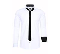 Rusty Neal Herren-Hemd Premium Slim Fit Langarm Stretch Kontrast Hemd mit Krawatte Business-Hemden Outfit Freizeithemd Set 44_99, Größe:6XL, Farbe:Weiß/Schwarz