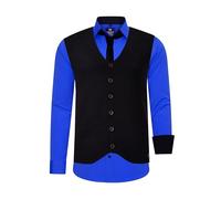 Rusty Neal Herren Hemd Weste Krawatte 3er Set Hochzeit Party Oberteil Outfit Kontrasthemd & Schwarz Weste & Krawatte Einfarbig S M L XL XXL 3XL 4XL 5XL 6XL Set 44_412_99, Größe:5XL, Farbe:Sax