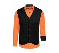 Rusty Neal Herren-Hemd Weste Premium Slim Fit Langarm Stretch Kontrast Hemd Business-Hemden Freizeithemd Set, Größe:3XL, Farbe:Orange