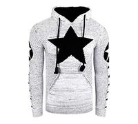 Rusty Neal Herren Kapuzenpullover Streetwear Strick Pullover mit Stern Front Design und Ausgefallenem Arm Design Slim Knitwear 341, Farbe:Weiß/Schwarz, Größe S-3XL:XL