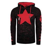 Kapuzensweatshirt RUSTY NEAL, Herren, Gr. M, schwarz (schwarz, rot), 70% Polyacryl, 30% Baumwolle, mehrfarbig, normal, ohne Ausschnitt, Sweatshirts, mit großem Stern-Design (37751026-M) schwarz, rot