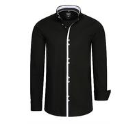 Rusty Neal Herren Premium Freizeit-Hemd mit Doppel-Knopf-Verschluss Stretch Langarm Hemden Slim Fit 029, Farbe:Schwarz, Größe S-3XL:XL