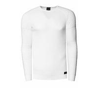 Rusty Neal Herren Pullover Feinstrick Gerippt Rundhals Strickpollver Slim Fit Freizeit Streetwear 349, Farbe:Weiß, Größe S-3XL:XL