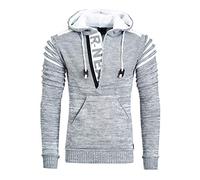 Rusty Neal Herren Pullover Kapuzenpullover Stretch Strick Sweatshirt Optik Kapuze Zipper 343, Größe S-6XL:M, Farbe:Grau