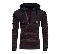 Rusty Neal Herren Pullover Kapuzenpullover Stretch Strick Sweatshirt Optik Kapuze Zipper 343, Größe S-6XL:2XL, Farbe:Bordo