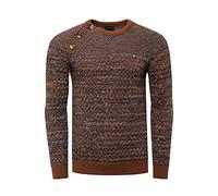 Rusty Neal Herren Pullover Rundhals Strick mit Knopfleiste und Kontrast Bündchen Grobstrick Knitwear 363, Farbe:Camel, Größe S-3XL:M