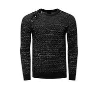 Rusty Neal Herren Pullover Rundhals Strick mit Knopfleiste und Kontrast Bündchen Grobstrick Knitwear 363, Farbe:Schwarz, Größe S-3XL:S