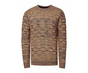 Rusty Neal Herren Pullover Schwerer Grobstrickpullover mit Rundhals-Ausschnitt im Streetwear Kontrast Block-Design S - 3XL 438, Farbe:Camel, Größe S-3XL:XL