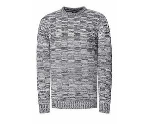 Rusty Neal Herren Pullover Schwerer Grobstrickpullover mit Rundhals-Ausschnitt im Streetwear Kontrast Block-Design S - 3XL 438, Farbe:Weiß, Größe S-3XL:XXL
