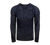 Rusty Neal Herren Pullover Strick Pulli Langarm Rundhals Strickpullover mit ausgefallenem Arm Design im Biker Stil 325, Farbe:Marine, Größe S-XXL:M
