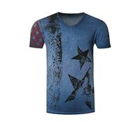 Rusty Neal Herren T-Shirt Kurzarm Amerika USA Stars and Stripes V-Neck 100% Baumwolle S M L XL XXL 3XL, Größe:2XL, Farbe:Indigo