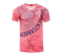 Rusty Neal Herren T-Shirt Original Strass Steinen Besetzter Kurzarm Shirt V-Neck Clubwear 163, Farbe:Koralle, Größe S-3XL:XL