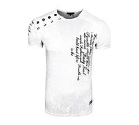 Rusty Neal Herren T-Shirt Oxid Washed Vintage 'ORIGINAL NOS' Tshirt Herren-T-Shirt Knopfleiste Rundhals Stretch 195, Farbe:Weiß, Größe S-3XL:S