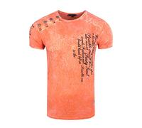 Rusty Neal Herren T-Shirt Oxid Washed Vintage 'ORIGINAL NOS' Tshirt Herren-T-Shirt Knopfleiste Rundhals Stretch 195, Farbe:Orange, Größe S-3XL:M