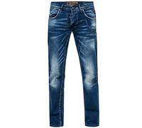 Straight-Jeans RUSTY NEAL "RUBEN 42", Herren, Gr. 30, Länge 34, blau, 98% Baumwolle, 2% Elasthan, unifarben, casual, lang, Jeans, mit angesagten Ziernähten (64429626-30) blau