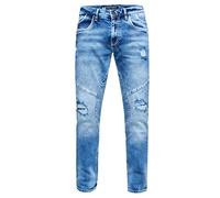 Straight-Jeans RUSTY NEAL "NISHO" Gr. 33, Länge 32, blau Herren Jeans Straight Fit mit trendigen Used-Details (29365357-33)