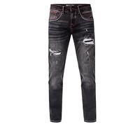 Rusty Neal Jeanshose Herren Jeans 'ODAR' Regular Fit Stretch 'Kontrastnaht' Jeans-Hose Stone-Washed Destroyed Freizeit-Hose 234, Farbe:Black Used, Größe Jeans L32:33W / 32L