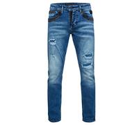 Rusty Neal Jeanshose Herren Jeans Straight Fit Stretch Streetwear 'YOKOTE' Jeans-Hose Stone-Washed Strech Denim Kontrast Destroyed 240, Farbe:Blue Used, Größe Jeans L32:38W / 32L