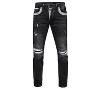 Rusty Neal Jeanshose Herren Jeans Straight Fit Stretch Streetwear 'YOKOTE' Jeans-Hose Stone-Washed Strech Denim Kontrast Destroyed 240, Farbe:Black Used, Größe Jeans L32:30W / 32L