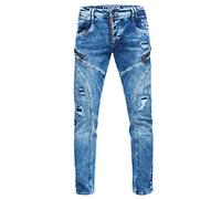 Straight-Jeans RUSTY NEAL "MORI", Herren, Gr. 30, Länge 32, blau (blau, denim), 98% Baumwolle, 2% Elasthan, unifarben, lang, Jeans Straight-Jeans, mit trendigen Zierelementen (77968322-30) blau, denim