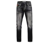 Rusty Neal Kontrastnaht Herren Jeanshose 'TOYAMA' Regular Fit Streetwear Herren-Jeans-Hose L32 Dicke-Naht-Hose Flex 236, Farbe:Black Used, Größe Jeans L32:33W / 32L