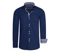 Langarmhemd RUSTY NEAL, Herren, Gr. XXXL, EURO-Größen, blau, 97% Baumwolle, 3% Elasthan, unifarben, casual, Langarm, Hemden, mit ausgefallenen Doppel-Knöpfen (77928747-XXXL) blau