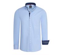 Freizeit Herren Hemd mit Ausgefallenem Knopf-Design und Eleganten Kontrast Elementen Body Fit Langarm Kent Kragen Stretch-Hemd 025, Farbe:Hell Blau, Größe S-3XL:S