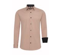 Rusty Neal Herren-Hemd Premium Slim Fit Langarm Stretch Kontrast Hemd Business-Hemden Freizeithemd, Größe S-6XL:L, Farbe:Beige