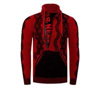 Rusty Neal Stehkragen Herren Pullover im Auffälligem Kontrast Design Strickpullover mit Plakativem Front Logo Reißverschluss 360, Farbe:Schwarz/Rot, Größe S-3XL:M