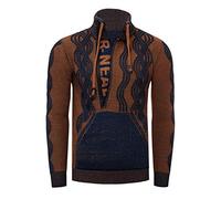 Rusty Neal Stehkragen Herren Pullover im Auffälligem Kontrast Design Strickpullover mit Plakativem Front Logo Reißverschluss 360, Farbe:Blau, Größe S-3XL:S
