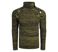 Rusty Neal Stehkragen Strick Pullover Knopfleiste im Kontrast Hoodie Design Slim Fit 338, Farbe:Anthrazit/Gelb, Größe S-XXL:3XL