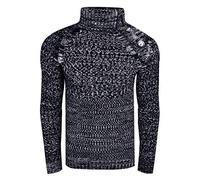 Rusty Neal Stehkragen Strick Pullover Knopfleiste im Kontrast Hoodie Design Slim Fit 338, Farbe:Marine, Größe S-XXL:3XL