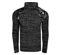Rusty Neal Stehkragen Strick Pullover Knopfleiste im Kontrast Hoodie Design Slim Fit 338, Farbe:Schwarz, Größe S-XXL:M